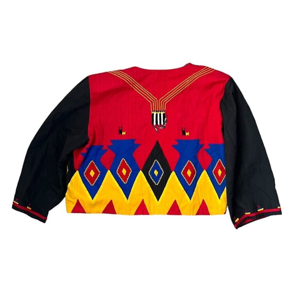 Irene Pulos Vintage Hand Embroidered Aztec Open Front Colorful Jacket Size L - Picture 5 of 6
